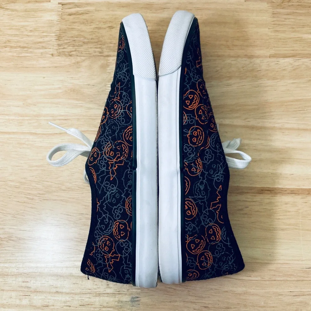 Isaac Mizrahi Halloween Pumpkin Skull Canvas Sneakers Black Orange Women's 9